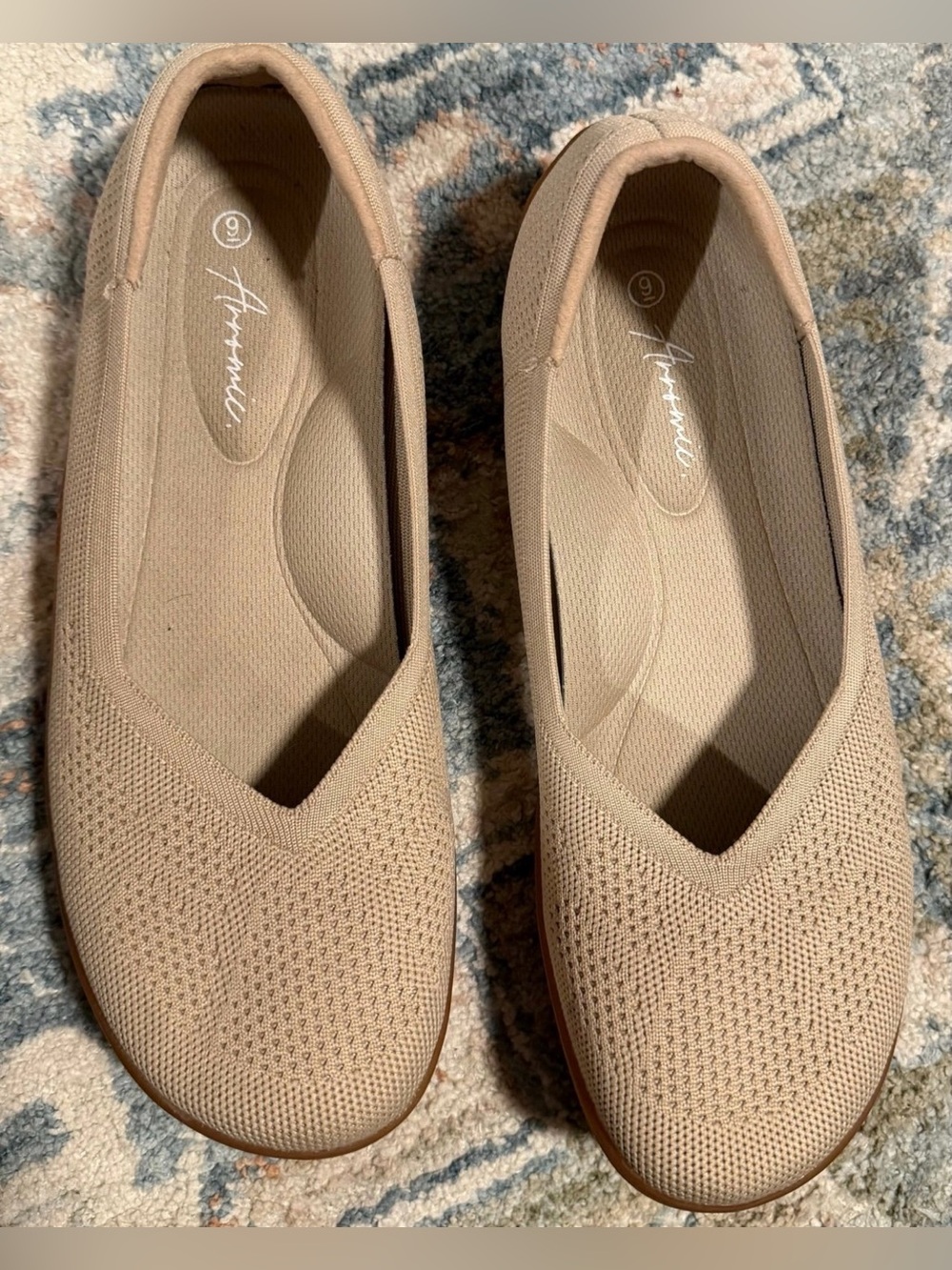 Lightweight Knit Slip-On Flats in Beige by Arianna